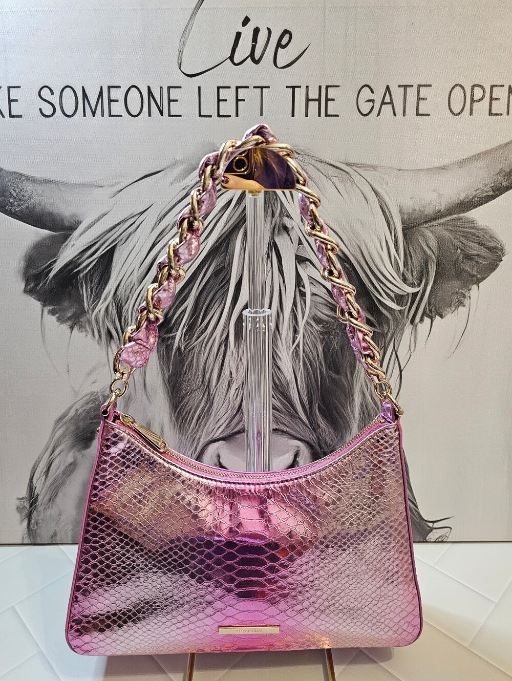 PRISTINE NWOT Brahmin Mod Esme Rose Water Akoni Metallic Pink Shoulder Bag